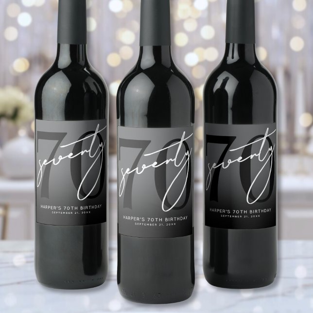 Modern Black 70th Birthday Party Wine Label (Modern Black 70th Birthday Party Wine Label)