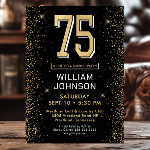 Modern Black 75th Birthday Photo Surprise Party Invitation
