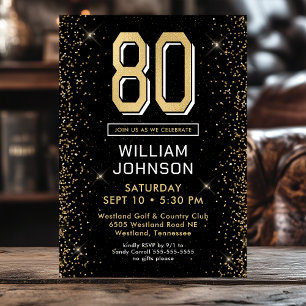 Modern Black 80th Birthday  Invitation