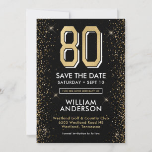 Modern Black 80th Birthday Save The Date