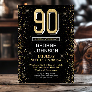 Modern Black 90th Birthday Invitation