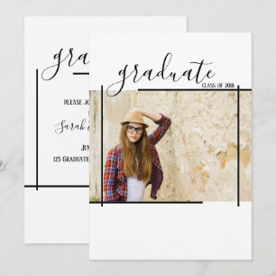 Modern Black Abstract Graduation Photo Invitations