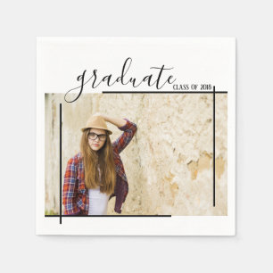 Modern Black Abstract Graduation Photo Napkins