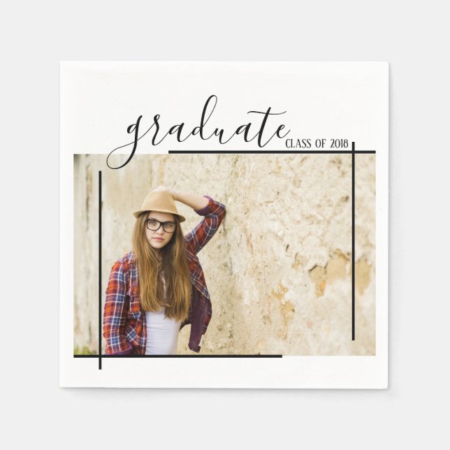 Modern Black Abstract Graduation Photo Napkins (Front)