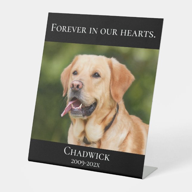 Modern Black Add Photo Pet Memorial Pedestal Sign (Front)