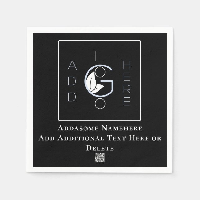 Modern Black Add Your Logo Business Marketing Napkin (Front)