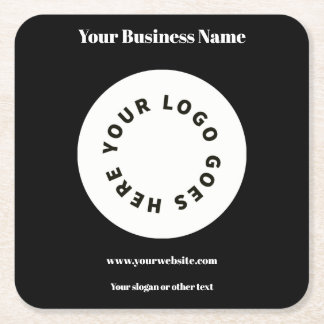 Modern Black Add Your Logo Square Paper Coaster