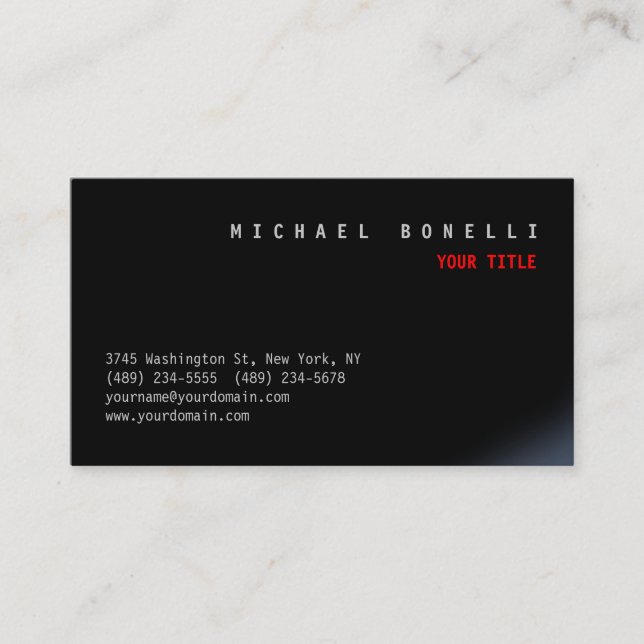 Modern Black Aesthetic Professional Business Card (Front)