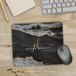 Modern Black Agate Gold Glitter Script Monogram Mouse Mat<br><div class="desc">Modern,  elegant mouse pad with black agate and marble and faux gold glitter accents personalised with chic handwritten script monogram initials and name. Contact the designer via Zazzle Chat or makeitaboutyoustore@gmail.com if you'd like this design modified,  on another product or would like coordinating items.</div>