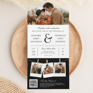 Modern Black Ampersand Photo QR Code Wedding All In One Invitation
