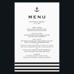 Modern Black Anchor Nautical Wedding Menu Card<br><div class="desc">Modern and classic menu card perfect for nautical theme weddings and other events. It features a black anchor illustration,  classic typography and stripes pattern. The texts are fully editable. Personalise by adding names,  date,  time and other menu details.</div>