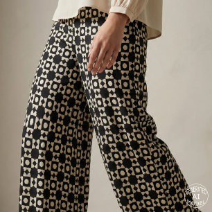 Modern Black And Beige Geometric Lattice Pattern Fabric