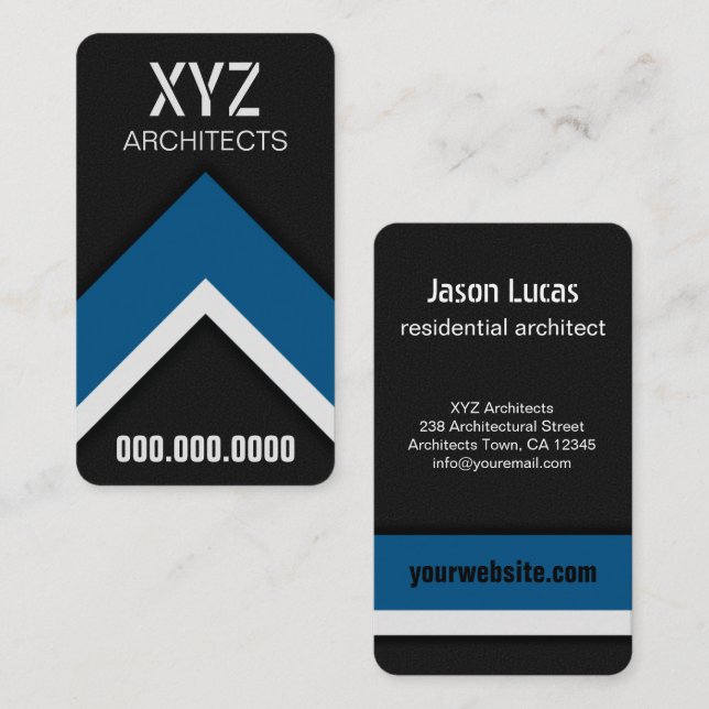 Modern Black and Blue Architect Business Cards (Front/Back)