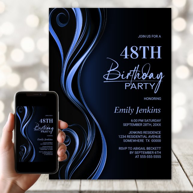 Modern Black and Blue Birthday Party Invitation (Creator Uploaded)