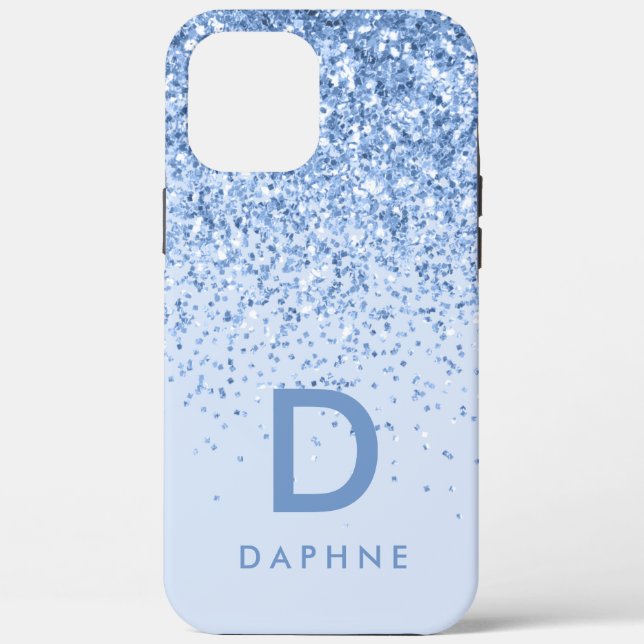 Modern black and blue glitter initial monogram Case-Mate iPhone case (Back)