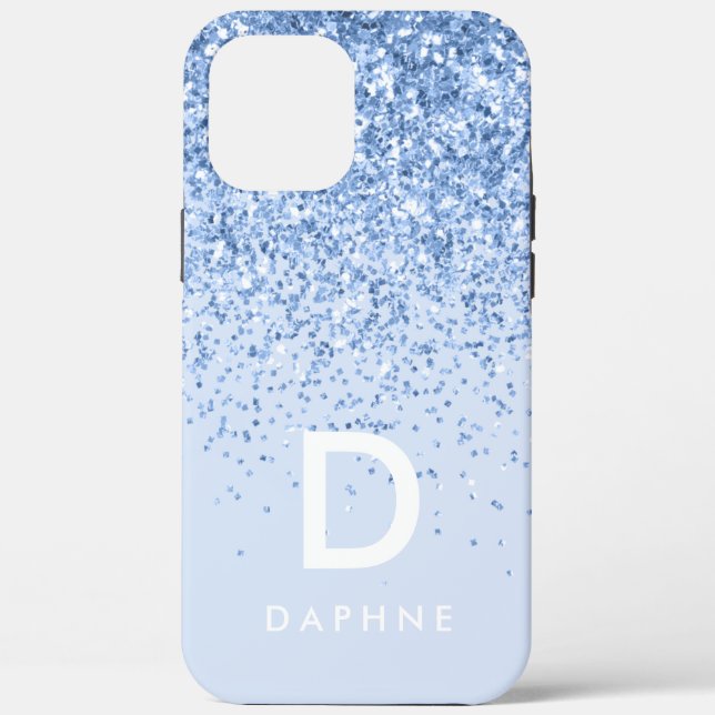 Modern black and blue glitter initial monogram Case-Mate iPhone case (Back)