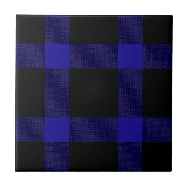 Modern Black and Blue Tartan Plaid Pattern Tile (Front)