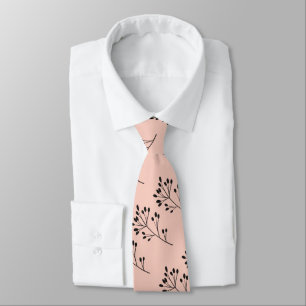 Modern Black and Blush Leaf Pattern Wedding Tie