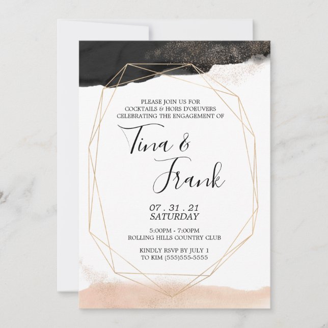 Modern Black and Blush Pink Invitation (Front)