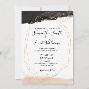 Modern Black and Blush Pink Wedding Invitation