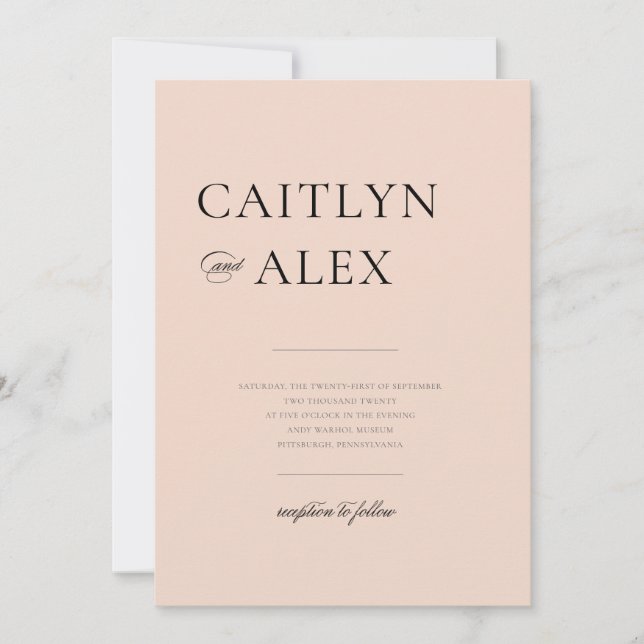 Modern Black and Blush Wedding Invitation (Front)