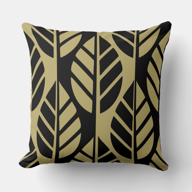 Modern Black and Brown Leaves Pattern Throw Pillow (Front)