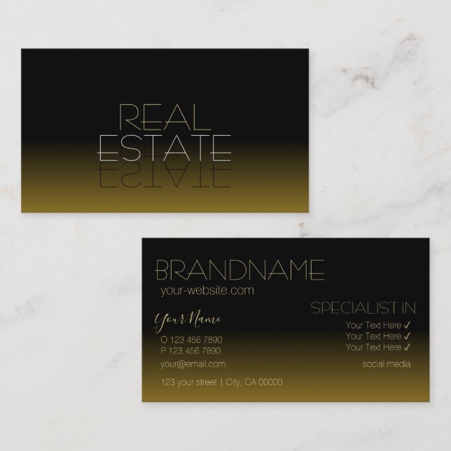 Modern Black and Brown Mirror Font Simply Stylish Business Card (Front/Back)