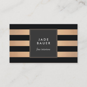 Modern Black and Copper Striped Interior Designer Business Card