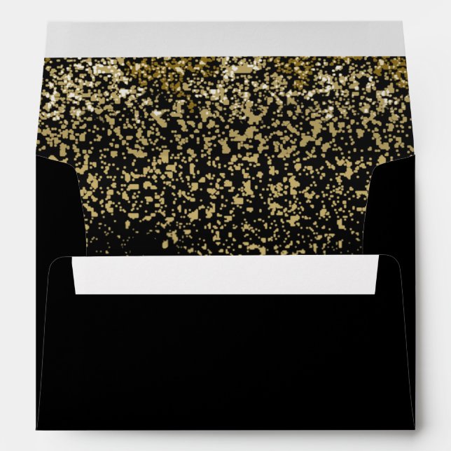 Modern Black and Faux Gold Glitter Wedding Envelope (Back (Bottom))