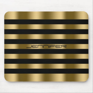 Modern Black And Faux Gold Stripes Pattern Mouse Mat