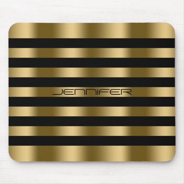 Modern Black And Faux Gold Stripes Pattern Mouse Mat (Front)