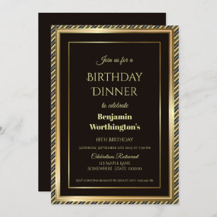 Modern Black and Gold 18th Birthday Dinner Invitation