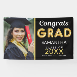 Modern Black And Gold 1 Photo Congrats Grad  Banner