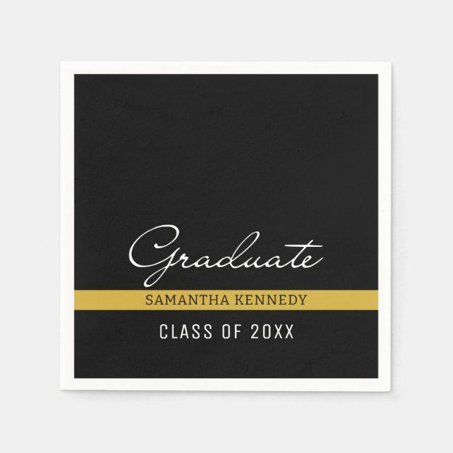 Modern Black and Gold 2025 Graduation Napkin (Front)