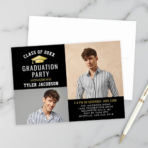 Modern Black and Gold 2025 Photo Graduate Party Invitation