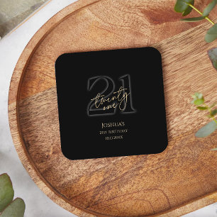 Modern Black and Gold 21st Birthday Party  Square Paper Coaster
