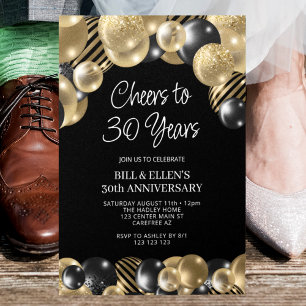 Modern Black and Gold 30th Anniversary Invitation
