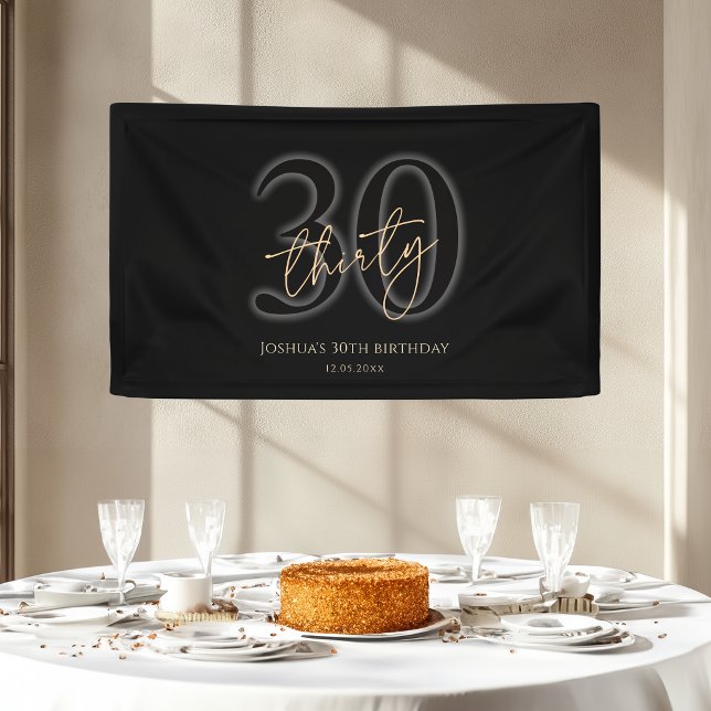 Modern Black and Gold 30th Birthday Banner (Modern Black and Gold 30th Birthday Banner)