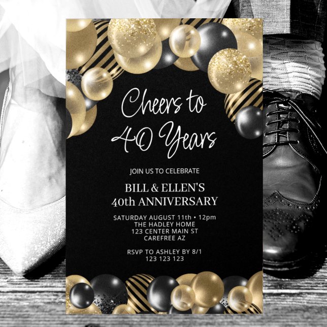 Modern Black and Gold 40th Anniversary Invitation (Creator Uploaded)