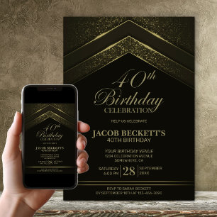 Modern Black and Gold 40th Birthday Party Invitation