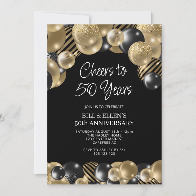 Modern Black and Gold 50th Anniversary Invitation (Front)