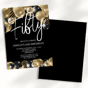 Modern Black and Gold 50th Birthday Invitation