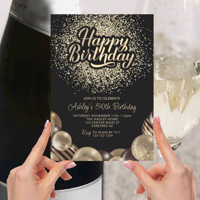 Modern Black and Gold 50th Birthday Invitation (Creator Uploaded)