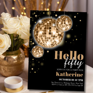 Modern Black and Gold 50th Birthday  Invitation