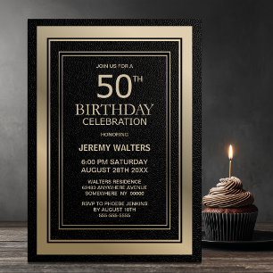 Modern Black and Gold 50th Birthday Party Invitation