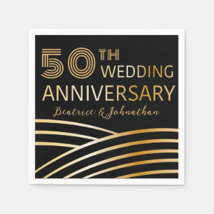Modern Black and Gold 50th Wedding Anniversary Napkin