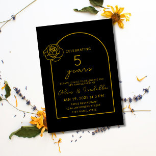 Modern Black and Gold 5th Wedding Anniversary Invitation
