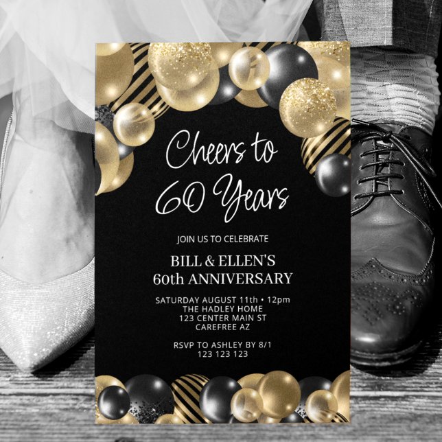 Modern Black and Gold 60th Anniversary Invitation (Creator Uploaded)