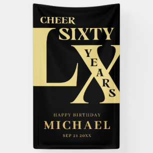 Modern Black and Gold 60th Birthday Banner