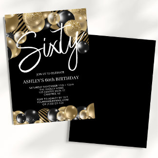 Modern Black and Gold 60th Birthday Invitation